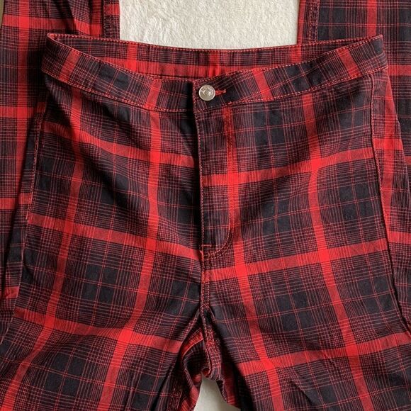 H&M womens Plaid High waisted fitted red black pants size 8 - Picture 2 of 6